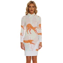 Pattern T- Shirt Hand Drawn Exotic Big Cat Cheetahs, Stretching, Running, Sitting And Walking On Abs Long Sleeve Shirt Collar Bodycon Dress by maxcute