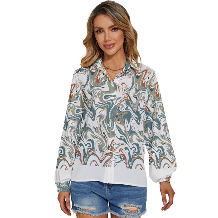 Pattern T- Shirt Magic Pattern Or Colour Waves T- Shirt Women s Long Sleeve Button Down Shirt