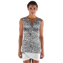 Pattern T- Shirt One Line - Black T- Shirt Wrap Front Bodycon Dress by maxcute