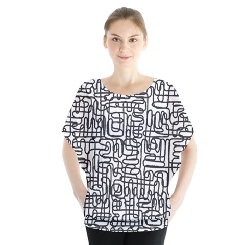 Pattern T- Shirt One Line - Black T- Shirt Batwing Chiffon Blouse by maxcute