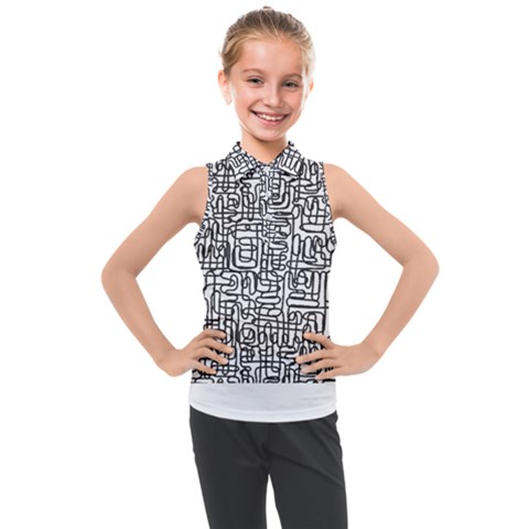 Pattern T- Shirt One Line - Black T- Shirt Kids  Sleeveless Polo Tee by maxcute