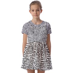 Pattern T- Shirt One Line - Black T- Shirt Kids  Short Sleeve Pinafore Style Dress by maxcute