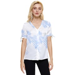 Pattern T- Shirt Pattern Indigo Blue With Palm Leaves Monstera On Dark Summer Tropical T- Shirt Bow Sleeve Button Up Top by maxcute