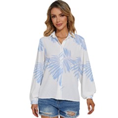 Pattern T- Shirt Pattern Indigo Blue With Palm Leaves Monstera On Dark Summer Tropical T- Shirt Women s Long Sleeve Button Down Shirt