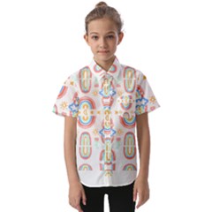 Pattern T- Shirt Rainbow No  8 - Flowers Eyes Stars Moon Sun Rain And Palm Trees Pattern T- Shirt Kids  Short Sleeve Shirt by maxcute