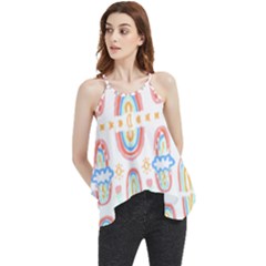 Pattern T- Shirt Rainbow No  8 - Flowers Eyes Stars Moon Sun Rain And Palm Trees Pattern T- Shirt Flowy Camisole Tank Top by maxcute