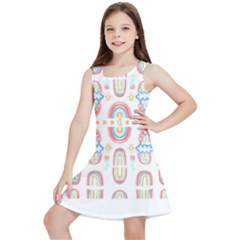 Pattern T- Shirt Rainbow No  8 - Flowers Eyes Stars Moon Sun Rain And Palm Trees Pattern T- Shirt Kids  Lightweight Sleeveless Dress by maxcute