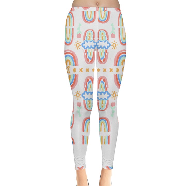 Pattern T- Shirt Rainbow No  8 - Flowers Eyes Stars Moon Sun Rain And Palm Trees Pattern T- Shirt Inside Out Leggings