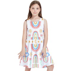 Pattern T- Shirt Rainbow No  8 - Flowers Eyes Stars Moon Sun Rain And Palm Trees Pattern T- Shirt Kids  Skater Dress by maxcute