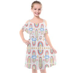 Pattern T- Shirt Rainbow No  8 - Flowers Eyes Stars Moon Sun Rain And Palm Trees Pattern T- Shirt Kids  Cut Out Shoulders Chiffon Dress by maxcute