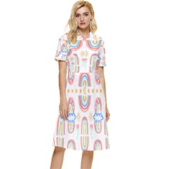 Pattern T- Shirt Rainbow No  8 - Flowers Eyes Stars Moon Sun Rain And Palm Trees Pattern T- Shirt Button Top Knee Length Dress by maxcute