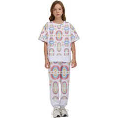 Pattern T- Shirt Rainbow No  8 - Flowers Eyes Stars Moon Sun Rain And Palm Trees Pattern T- Shirt Kids  Tee And Pants Sports Set by maxcute