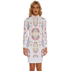 Pattern T- Shirt Rainbow No  8 - Flowers Eyes Stars Moon Sun Rain And Palm Trees Pattern T- Shirt Long Sleeve Shirt Collar Bodycon Dress by maxcute