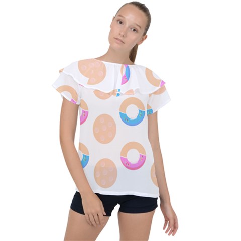 Pattern T- Shirt Seamless Template With Cookies And Donuts T- Shirt Ruffle Collar Chiffon Blouse by maxcute