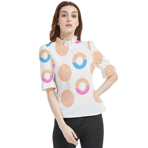 Pattern T- Shirt Seamless Template With Cookies And Donuts T- Shirt Frill Neck Blouse by maxcute