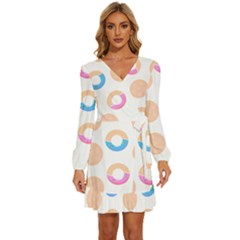 Pattern T- Shirt Seamless Template With Cookies And Donuts T- Shirt Long Sleeve Waist Tie Ruffle Velour Dress