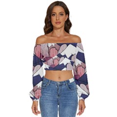 Pattern T- Shirt The Rocks And Peaks T- Shirt Long Sleeve Crinkled Weave Crop Top