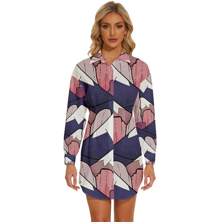 Pattern T- Shirt The Rocks And Peaks T- Shirt Womens Long Sleeve Shirt Dress