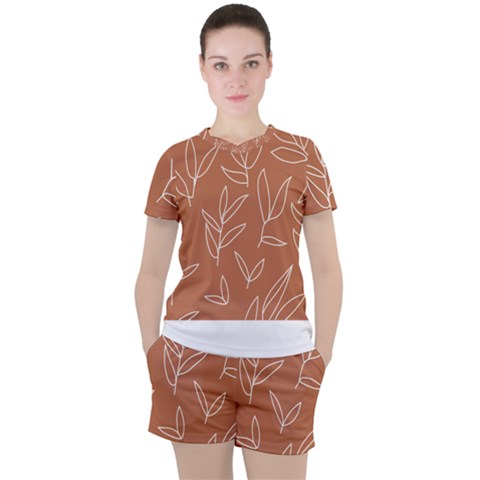 Pattern T- Shirtfloral Leaves Grid Pattern 1 T- Shirt Women s Tee And Shorts Set by maxcute