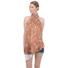 Pattern T- Shirtfloral Leaves Grid Pattern 1 T- Shirt Halter Asymmetric Satin Top by maxcute