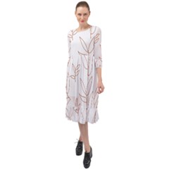 Pattern T- Shirtfloral Leaves Grid Pattern 2 T- Shirt Ruffle End Midi Chiffon Dress