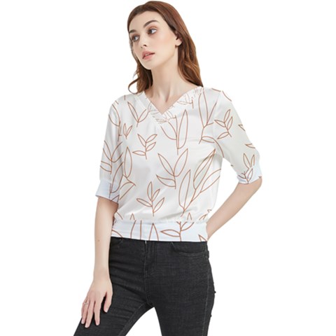 Pattern T- Shirtfloral Leaves Grid Pattern 2 T- Shirt Quarter Sleeve Blouse by maxcute