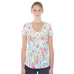 Pattern T- Shirtthe Watercolor Jungle Pattern 1 T- Shirt Short Sleeve Front Detail Top by maxcute