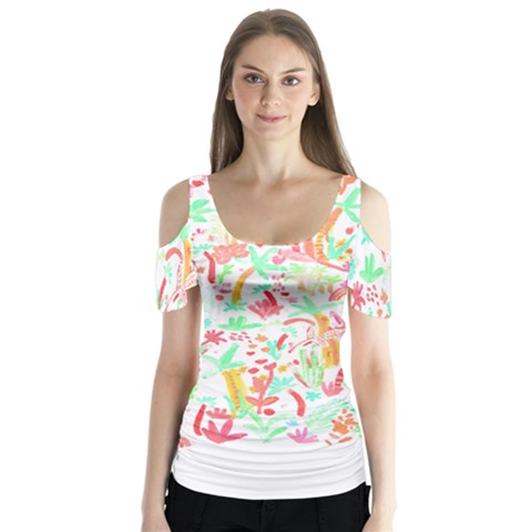 Pattern T- Shirtthe Watercolor Jungle Pattern 1 T- Shirt Butterfly Sleeve Cutout Tee  by maxcute