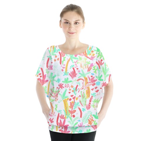 Pattern T- Shirtthe Watercolor Jungle Pattern 1 T- Shirt Batwing Chiffon Blouse by maxcute