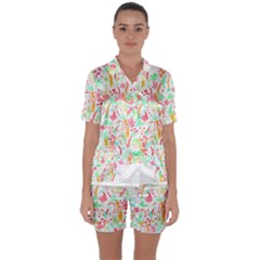 Pattern T- Shirtthe Watercolor Jungle Pattern 1 T- Shirt Satin Short Sleeve Pajamas Set by maxcute