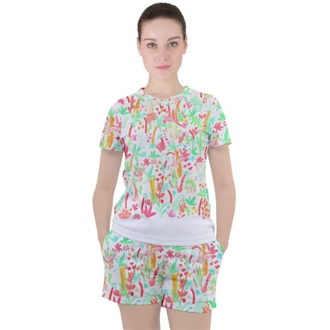 Pattern T- Shirtthe Watercolor Jungle Pattern 1 T- Shirt Women s Tee And Shorts Set by maxcute