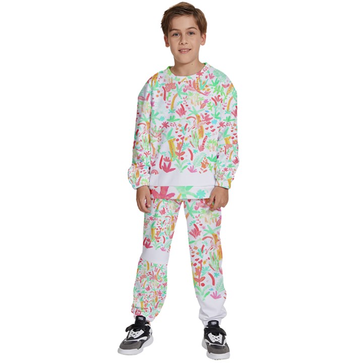 Pattern T- Shirtthe Watercolor Jungle Pattern 1 T- Shirt Kids  Sweatshirt set