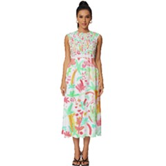 Pattern T- Shirtthe Watercolor Jungle Pattern 1 T- Shirt Sleeveless Round Neck Midi Dress by maxcute