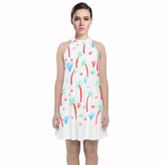 Pattern T- Shirtthe Watercolor Jungle Pattern 2 T- Shirt Velvet Halter Neckline Dress  by maxcute