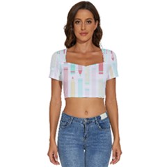 Pencils T- Shirt Pencil Case T- Shirt Short Sleeve Square Neckline Crop Top 