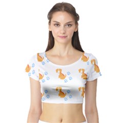 Pet T- Shirtdog And Cat Lover Pattern T- Shirt Short Sleeve Crop Top