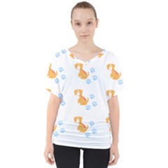 Pet T- Shirtdog And Cat Lover Pattern T- Shirt V-neck Dolman Drape Top by maxcute