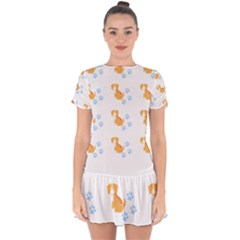 Pet T- Shirtdog And Cat Lover Pattern T- Shirt Drop Hem Mini Chiffon Dress by maxcute