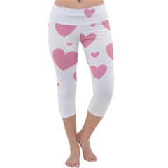 Pink Hearts Pattern T- Shirt Pink And Purple Heart Pattern T- Shirt Capri Yoga Leggings by maxcute