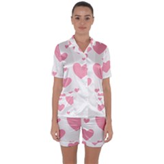 Pink Hearts Pattern T- Shirt Pink And Purple Heart Pattern T- Shirt Satin Short Sleeve Pajamas Set by maxcute