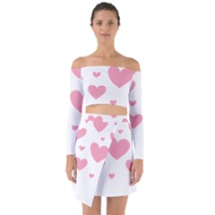 Pink Hearts Pattern T- Shirt Pink And Purple Heart Pattern T- Shirt Off Shoulder Top With Skirt Set by maxcute