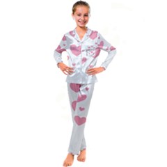 Pink Hearts Pattern T- Shirt Pink And Purple Heart Pattern T- Shirt Kid s Satin Long Sleeve Pajamas Set by maxcute