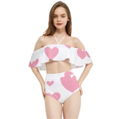 Pink Hearts Pattern T- Shirt Pink And Purple Heart Pattern T- Shirt Halter Flowy Bikini Set  by maxcute