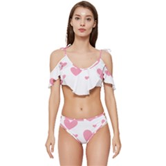 Pink Hearts Pattern T- Shirt Pink And Purple Heart Pattern T- Shirt Ruffle Edge Tie Up Bikini Set	 by maxcute