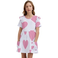 Pink Hearts Pattern T- Shirt Pink And Purple Heart Pattern T- Shirt Kids  Frilly Sleeves Pocket Dress by maxcute