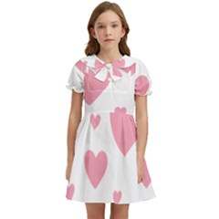 Pink Hearts Pattern T- Shirt Pink And Purple Heart Pattern T- Shirt Kids  Bow Tie Puff Sleeve Dress by maxcute