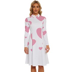 Pink Hearts Pattern T- Shirt Pink And Purple Heart Pattern T- Shirt Long Sleeve Shirt Collar A-line Dress by maxcute