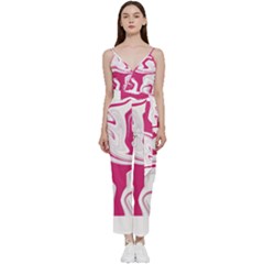 Pink Marble T- Shirt Pink Red Elegante Liquid Marble Fluid Art Design Style  T- Shirt V-neck Spaghetti Strap Tie Front Jumpsuit by maxcute