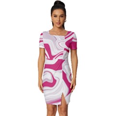 Pink Marble T- Shirt Pink Red Elegante Liquid Marble Fluid Art Design Style  T- Shirt Fitted Knot Split End Bodycon Dress by maxcute