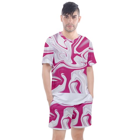 Pink Marble T- Shirt Pink Red Elegante Liquid Marble Fluid Art Design Style  T- Shirt Men s Mesh Tee And Shorts Set by maxcute